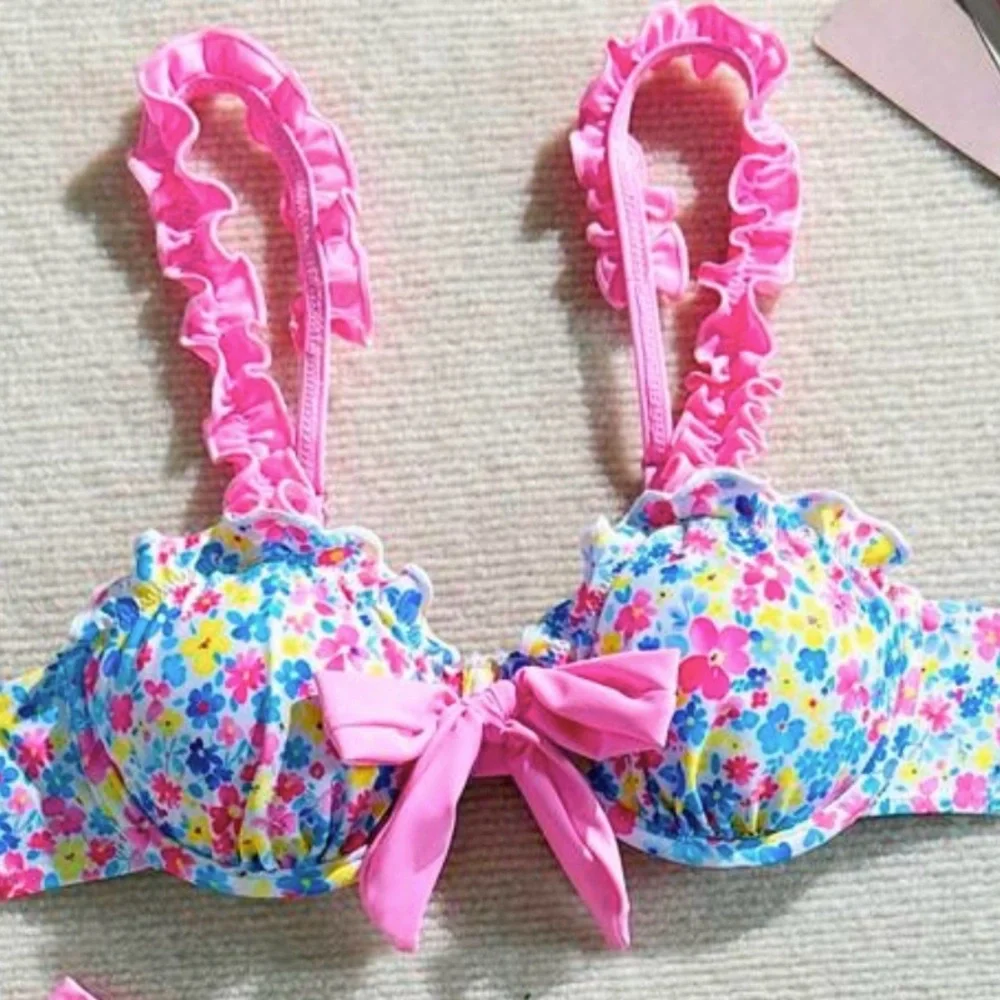 Coquette Girl Bikini Set with Pink Bow & Ruffles